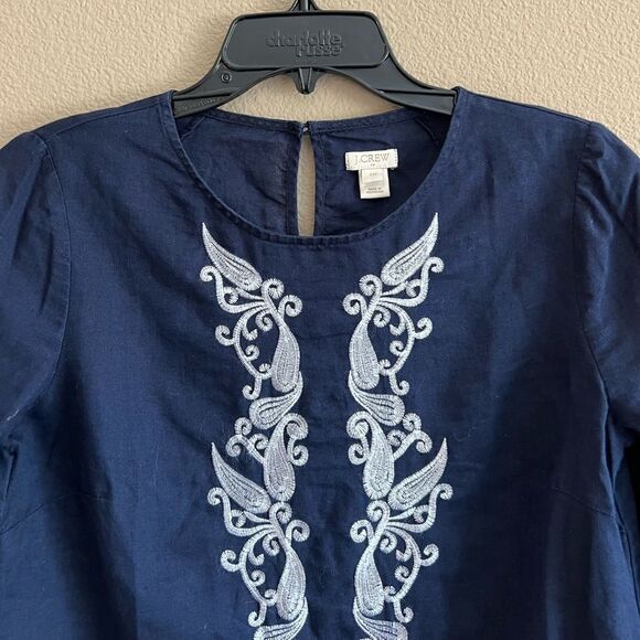 J. Crew Linen Blend Embroidered Shift Dress - Picture 2 of 7